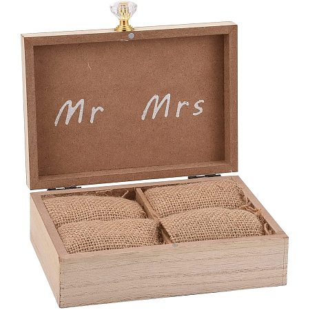 GORGECRAFT Mr. and Mrs. Wooden Ring Holder Wedding Ring Box Decorative Rustic Jewelry Gift Engagement Holder Couple Double Ring Bearer Box for Proposal Wedding Valentine's Day