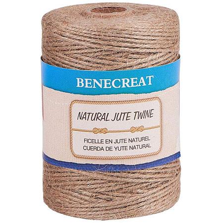 BENECREAT 656 Feet 2mm Natural Jute Twine 3Ply Linen Jute String Rope for Gardening, Gift Packing, Arts & Crafts and Party Decoration
