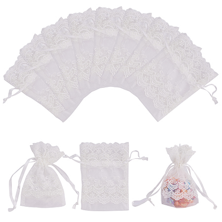 PandaHall Elite 12PCS 3.5x5.5 Lace Organza Gift Bags with Drawstring Wedding Party Favor Jewelry Gift Bags Pouches (Ivory White)