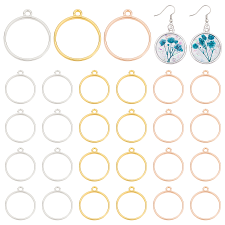 AHANDMAKER 60 Pcs Round Open Back Bezel Pendants, 3 Colors Hollow Frame Charm Pendants for Resin Jewelry Molds for DIY Crafts Pressed Flower Resin Earrings Necklace Making