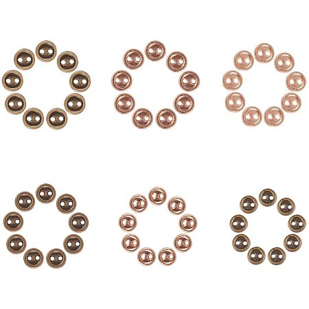 NBEADS 120 PCS Flat Round Alloy Buttons Spacer Beads with 2 Holes Assorted 3 Different Sizes for DIY Bracelet Necklace Jewelry Making