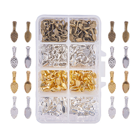 PandaHall Elite 240 Pieces 4 Color Brass Spoon Glue-on Flat Pad Bails for Earring Bails or Scrabble and Glass Pendants Charms Connector Jewelry