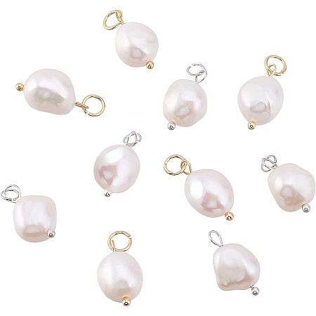 PandaHall 10pcs Freshwater Pearls Dangles Charms Pendant Natural Cultured White Pearl Pendants Baroque Pearls Charms for Bracelet Necklace Jewelry Making