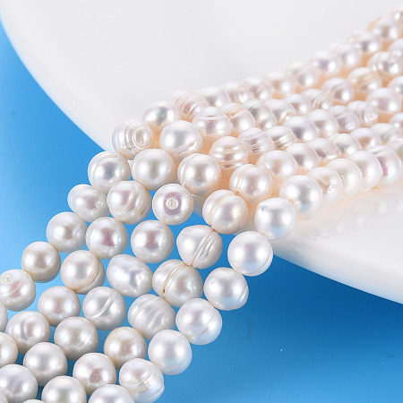 ARRICRAFT Natural Keshi Pearl Beads Strands, Cultured Freshwater Pearl, Oval, Seashell Color, 5~6x5~6mm, Hole: 0.6mm, about 70~73pcs/strand, 15.16 inch(38.5cm)