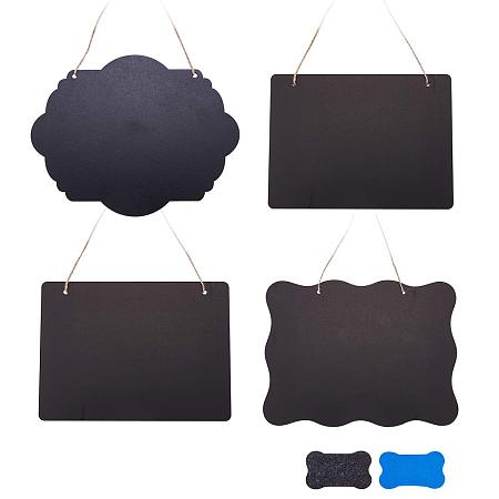 PandaHall Elite 4 pcs 4 Styles Double Sided Mini Chalkboard Signs with Hanging Hemp Rope String 2 pcs Whiteboard Erasers, Wood Blackboard Message Board for Weddings Parties Shops Stores, Black
