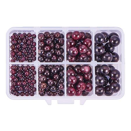PandaHall Elite 240pcs 4 Sizes 10/8/6/4mm Round Natural Garnet Beads for Bracelet Jewelry Making DIY Crafts Dangle Charms Home Decoration