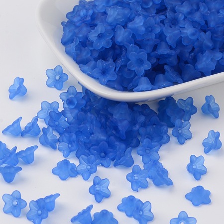 Transparent Acrylic Beads, Flower, Frosted, Blue, 10x5mm, Hole: 1mm; about 4200pcs/500g