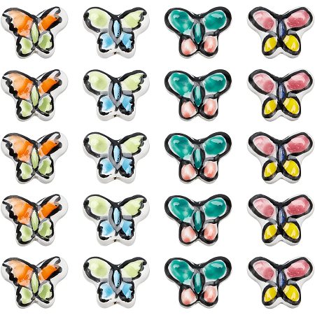 NBEADS 20 Pcs 4 Colors Porcelain Butterfly Beads, Colorful Butterfly Charms Handmade Bright Glazed Porcelain Butterfly Beads for Jewelry Making Necklace Bracelet Earring, Hole: 2mm