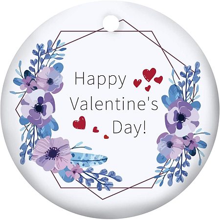 SUPERFINDINGS 1PC Valentine's Day Theme Ornament Romantic Theme Ornament Hanging Ornament Porcelain Pendants for Home Indoor Outdoor Decor, Double-Sided Printed, Flat Round, Slate Blue, 3inch