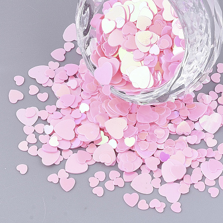 Honeyhandy Ornament Accessories, PVC Plastic Paillette/Sequins Beads, Heart, Pearl Pink, 3~5.5x3~5.5x0.4mm