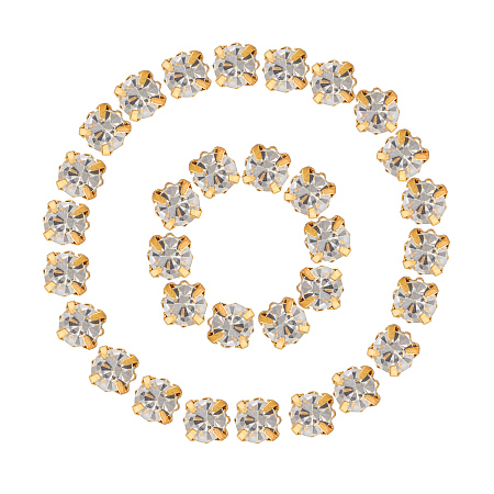 PandaHall Elite 100 Pcs 7mm Sew on Czech Glass Rhinestone Faceted Montee 4 Hole Beads with Brass Base for Jewelry Craft Making Crystal