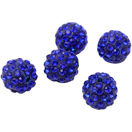 Pandahall Elite About 100 Pcs 10mm Clay Pave Disco Ball Czech Crystal Rhinestone Shamballa Beads Charm Round Spacer Bead for Jewelry Making Deep Blue