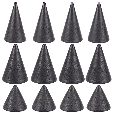 NBEADS 12 Pcs 3 Sizes Ring Cone Display, Black Wooden Ring Displays Cone Shaped Finger Ring Stand Jewelry Display for Rings Jewelry Exhibition
