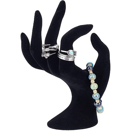 PandaHall Elite Velet Hand Jewelry Display Holder, OK Shape Hand Ring Holder Mannequin Hand Display Jewelry Display Stand for Ring Bracelet Jewelry Display Retail Home Organization