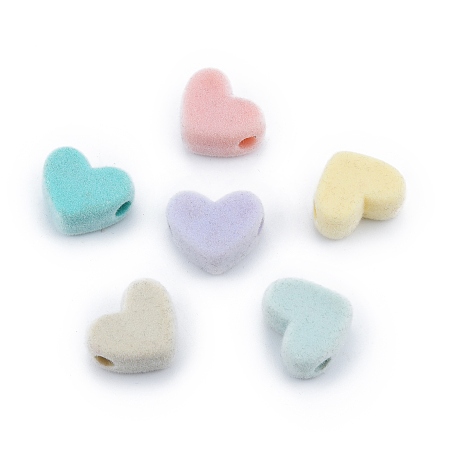 Opaque Resin European Beads, large hole bead, Flocky Heart, Mixed Color, 15x19x8.5mm, Hole: 4mm