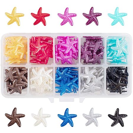 NBEADS 200 Pcs Starfish Resin Imitation Pearl Cabochons, 10 Colors Seashore Theme Resin Slime Beads Flatback Buttons for Handcraft Accessories Scrapbooking Phone Case Decor