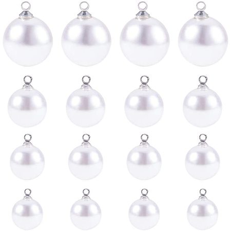 PandaHall Elite 80pcs 4 Sizes Resin Imitation Pearl Pendants Pearl Dangle Charms Beads Beads with Bead Cap for Earring Bracelet Necklace Jewelry Making (8mm, 10mm, 12mm, 14mm)