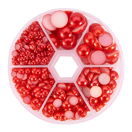 PandaHall Elite Red 4-12mm Flat Back Pearl Cabochons for Craft and Decoration, about 690pcs/box