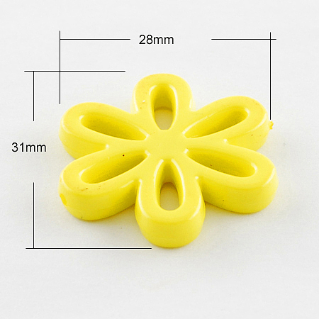 Honeyhandy Opaque Acrylic Beads, Flower, Yellow, 31x28x4.5mm, Hole: 1.5mm, about 239pcs/500g