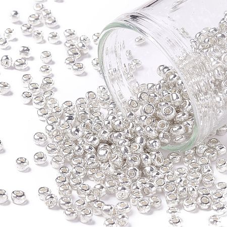 Honeyhandy 12/0 Glass Seed Beads, Metallic Colours Style, Round, Silver, 12/0, 2mm, Hole: 1mm, about 30000pcs/pound