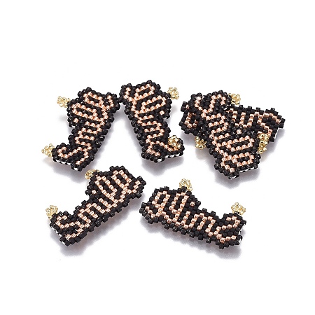 Arricraft Handmade Japanese Seed Beads Pendants, Loom Pattern, Word Smile, Peru, 18~19x31~32x1.7mm, Hole: 1.2mm
