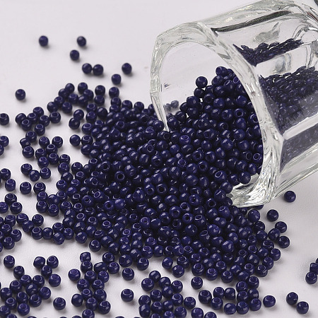 FGB 11/0 Round Glass Seed Beads, Baking Paint, Midnight Blue, 2.3x1.5mm, Hole: 1mm, about 48500pcs/pound