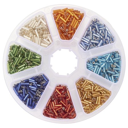 PandaHall Elite Multicolor Bugle Glass Beads Size 6x1.8mm with Box Set Value Pack, about 103g/box