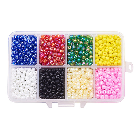 PandaHall Elite 6/0 Round Glass Seed Beads Diameter 4mm Multicolor Loose Beads for Jewelry Making, about 1900pcs/box