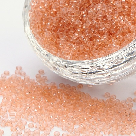 FGB 12/0 Round Glass Seed Beads, Transparent Colours, Light Salmon, 12/0, 2x1.5mm, Hole: 0.8mm, about 30000pcs/bag