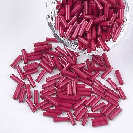 ARRICRAFT Glass Bugle Beads, Round Hole, Opaque Colours, Medium Violet Red, 6~7x1.5~2mm, Hole: 0.8mm, about 10000pcs/bag