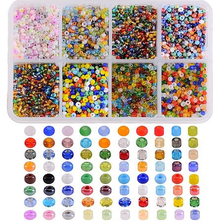 Honeyhandy 160G 8 Style Glass Seed Beads, Round Small Beads, Mixed Color, 20g/style