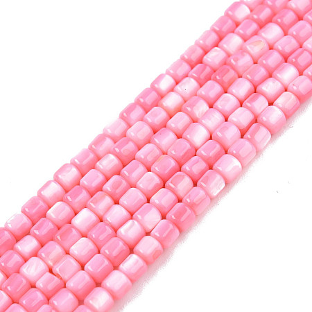 Honeyhandy Natural Freshwater Shell Beads Strands, Dyed, Column, Pink, 3.5x3.5mm, Hole: 0.8mm, about 110~113pcs/strand, 14.69 inch~15.08 inch(37.3~38.3cm)