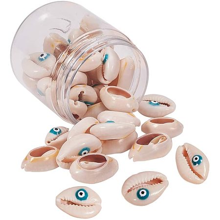Arricraft Cowrie Shell Beads with Eyes Enamel, 35pcs Seashells Beach Seashells Cowrie Shells Charm Beads Charms for DIY Craft Jewelry Making