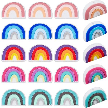 CHGCRAFT 20Pcs 5 Colors Rainbow Silicone Beads Rainbow Silicone Loose Spacer Beads Charms for DIY Necklace Bracelet Earrings Keychain Crafts Jewelry Making