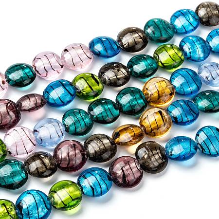 ARRICRAFT Handmade Silver Foil Glass Beads Strands, Flat Round, Mixed Color, about 20mm in diameter, 10mm thick, hole:2.5mm, about 20pcs/strand, 14~15 inches