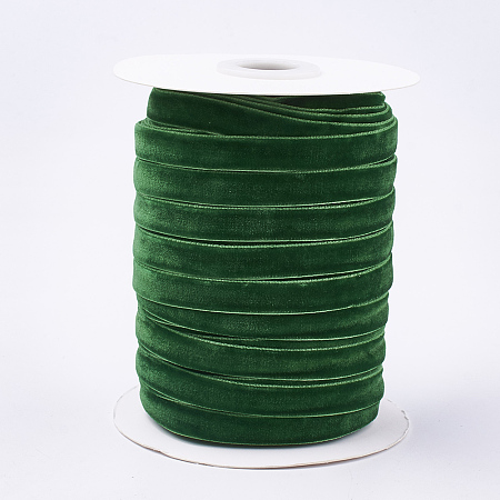 Honeyhandy Single Face Velvet Ribbon, Green, 3/8 inch(9.5~10mm), about 50yards/roll(45.72m/roll)
