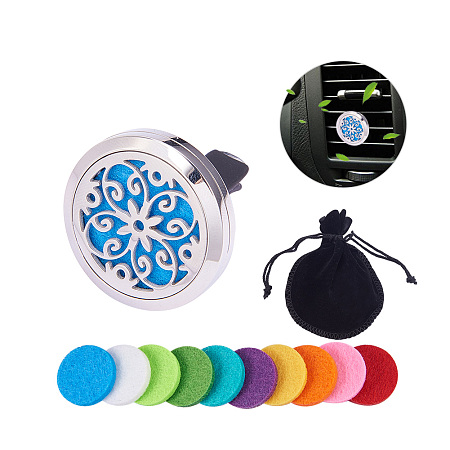 BENECREAT Flower Car Air Freshener Aromatherapy Essential Oil Diffuser Stainless Steel Locket With Vent Clip 10 Washable Felt Pads