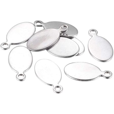 Pandahall Elite 100PCS 2mm Flat Oval Pendant Blank Tags Stainless Steel Pendants Chain Drops Charms Pendant Charm Findings for Earring Bracelets Necklaces Jewelry Making
