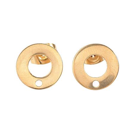 ARRICRAFT 100 Sets Stainless Steel Stud Earring Components Golden Ring Ear Stud with Ear Nuts for Women Men Jewelry Making, 10mm, Hole: 1mm, Pin: 0.8mm
