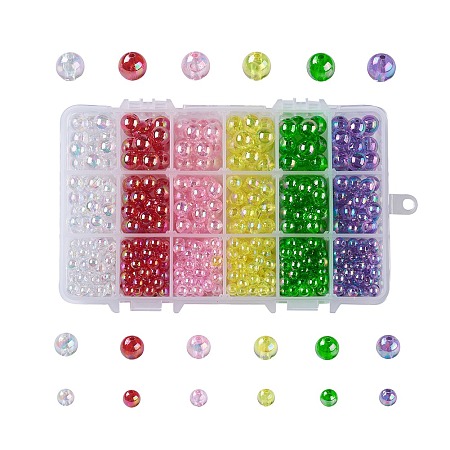 Environmental Transparent Acrylic Beads, Round, Mixed Color, 16.5x10.8x3cm; about 720~738pcs/box