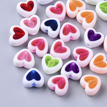 Arricraft Transparent Acrylic Beads, Edge Opaque, Heart, Mixed Color, 7.5x8.5x4mm, Hole: 1.8mm, about 2700pcs/500g