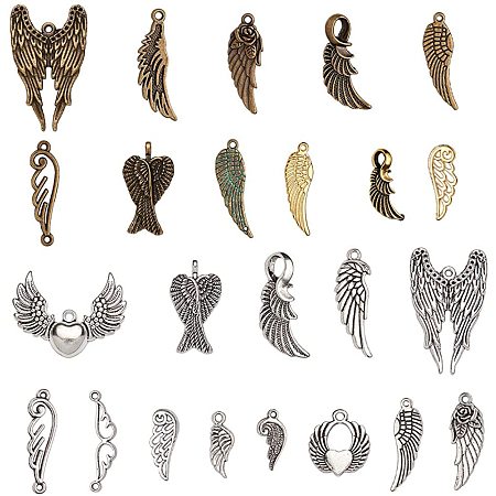 NBEADS 120g Wing Shape Tibetan Style Alloy Pendants, 26 RANDOM MIXED Kinds of Wing Shape Alloy Pendant Charms Jewelry Crafting Supplies for DIY Necklace Bracelet Arts Projects