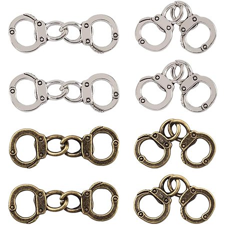 PandaHall Elite 50pcs Tibetan Style Alloy Links Tone Police Handcuff Charms for DIY Jewelry Making Antique Bronze & Antique Silver