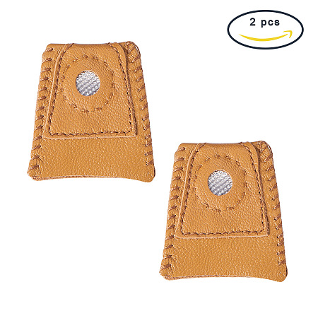 PandaHall Elite 2 Pack Leather Coin Thimble, for Protecting Fingers and Increasing Strength, Camel, 30x40x42mm