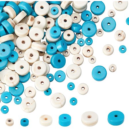 arricraft 6 Strands Polymer Clay Beads, 8mm/6mm/4mm Flat Round Heishi Beads, Disc Synthetic Turquoise Beads Strands for Bracelets Necklaces Earring Jewelry Making ( Creamy White & Blue )