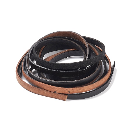Honeyhandy Flat Cowhide Leather Cord, Leather Jewelry Cord, Mixed Color, 10.5x2.5mm