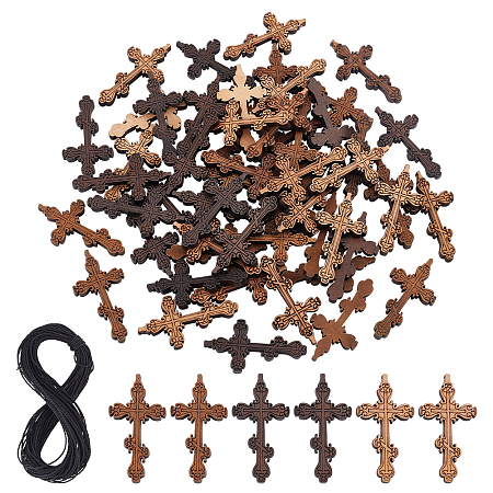 NBEADS 60 Pcs Cross Pendant Necklace Making Kit, 3 Colors Wood Cross Pendants with 10.9 Yards Waxed Polyester Cord DIY Necklace Jewelry Making Accessory for Easter DIY Jewelry Making