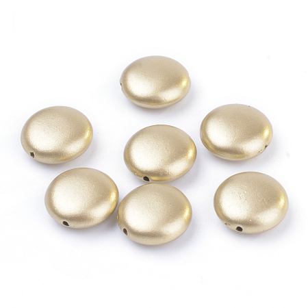 Honeyhandy Spray Painted Acrylic Beads, Flat Round, Matte Style, Gold, 12x5mm, Hole: 1mm