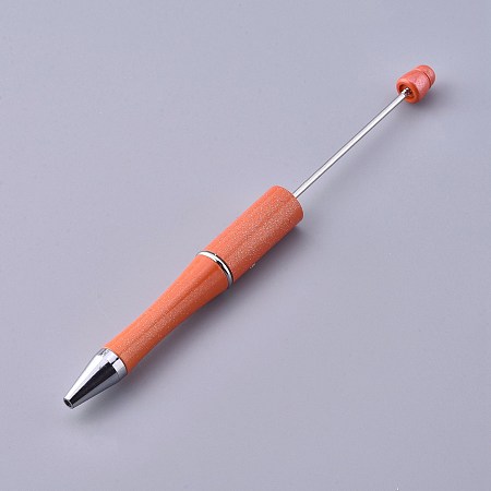 Honeyhandy Plastic Beadable Pens, Press Ball Point Pens, for DIY Pen Decoration, Dark Orange, 144x12mm, The Middle Pole: 2mm