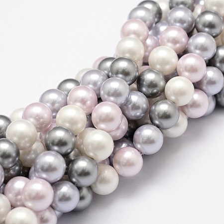 Honeyhandy Shell Pearl Bead Strands, Grade A, Round, Mixed Color, 8mm, Hole: 1mm, about 49~52pcs/strand, 16 inch
